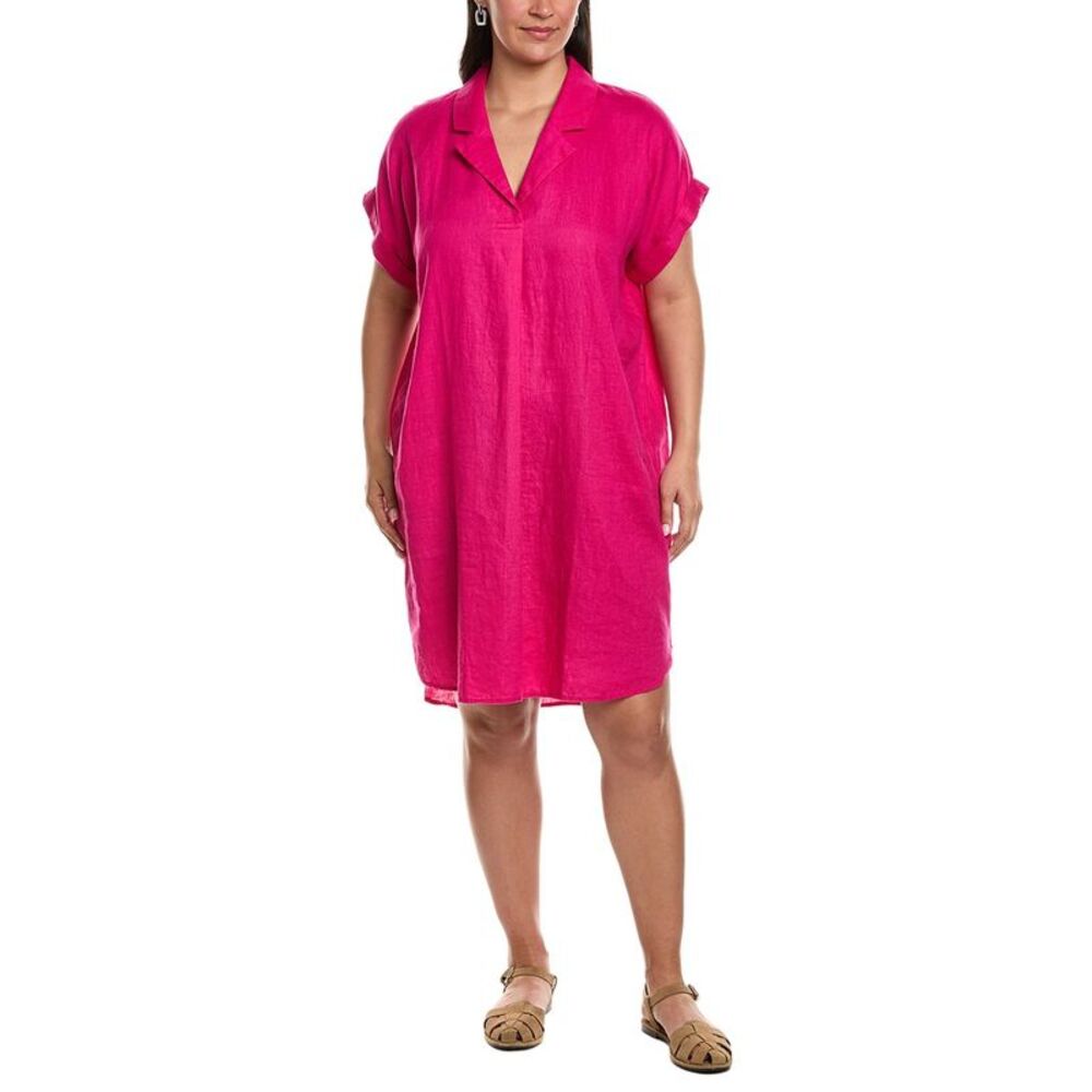 Eileen Fisher Womens  Mini Notch Collar Linen Dress